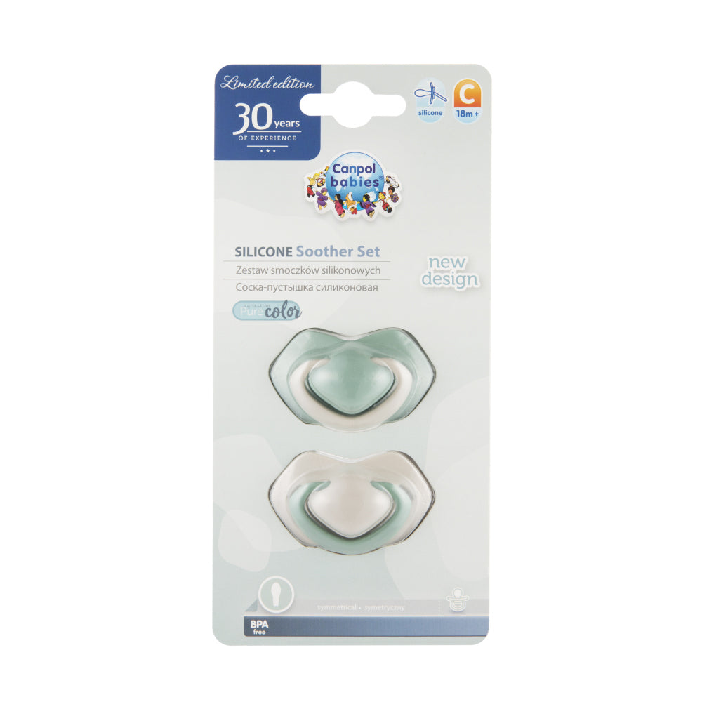 Canpol babies Szilikon szimmetrikus cumi Light Touch PURE COLOR 18hó+ 2db zöld