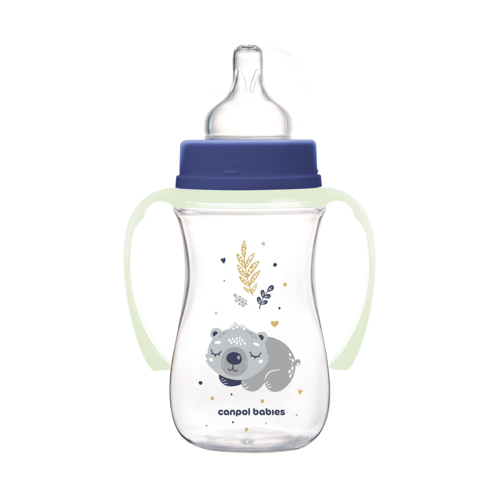 Canpol babies Anti-kólikás cumisüveg világító fogantyúval EasyStart SLEEPY KOALA 240ml kék