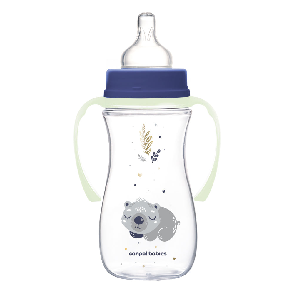 Canpol babies Anti-kólikás cumisüveg világító fogantyúval EasyStart SLEEPY KOALA 300ml kék