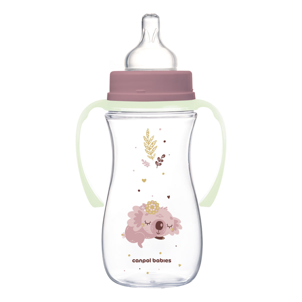 Canpol babies Anti-kólikás cumisüveg világító fogantyúval EasyStart SLEEPY KOALA 300ml pink