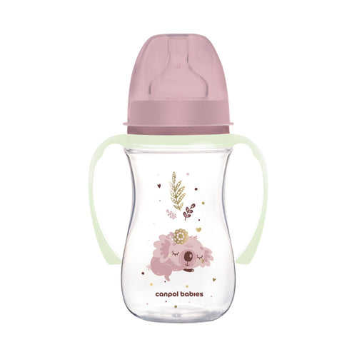 Canpol babies Anti-kólikás cumisüveg világító fogantyúval EasyStart SLEEPY KOALA 240ml pink