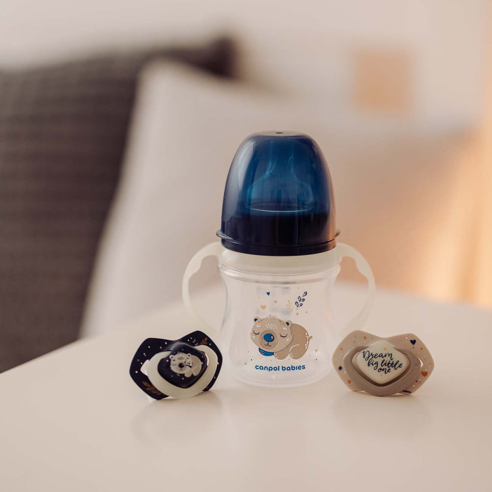 Canpol babies Anti-kólikás cumisüveg világító fogantyúval EasyStart SLEEPY KOALA 300ml kék