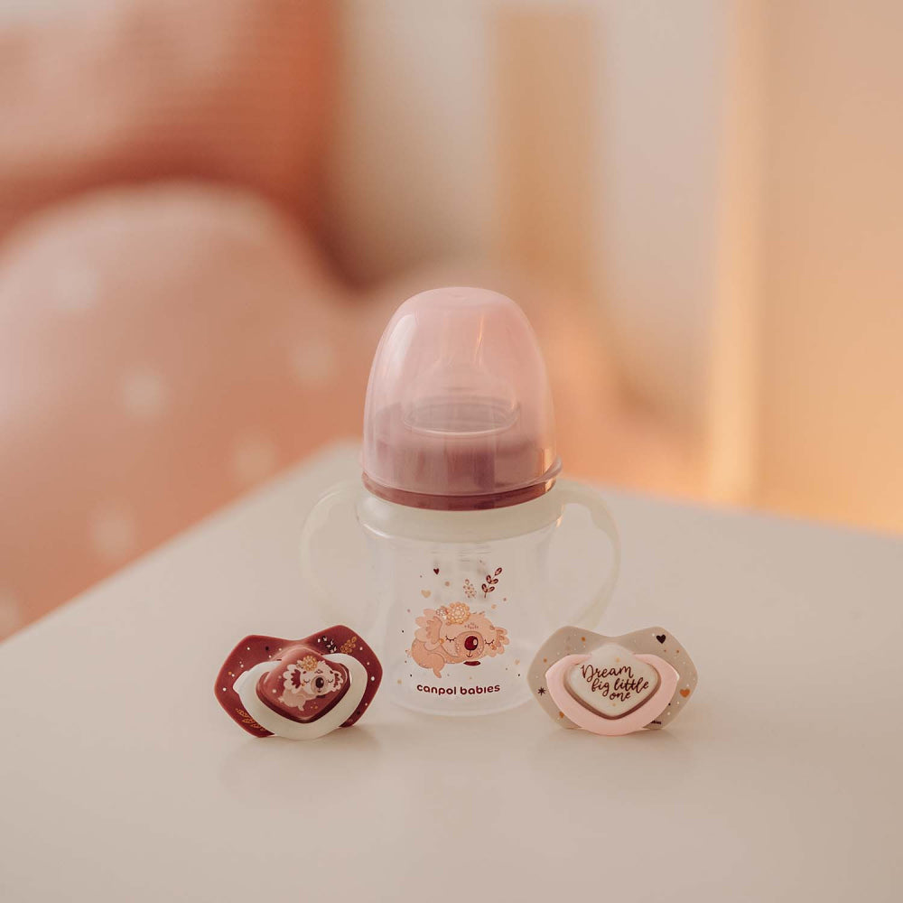 Canpol babies Anti-kólikás cumisüveg világító fogantyúval EasyStart SLEEPY KOALA 300ml pink