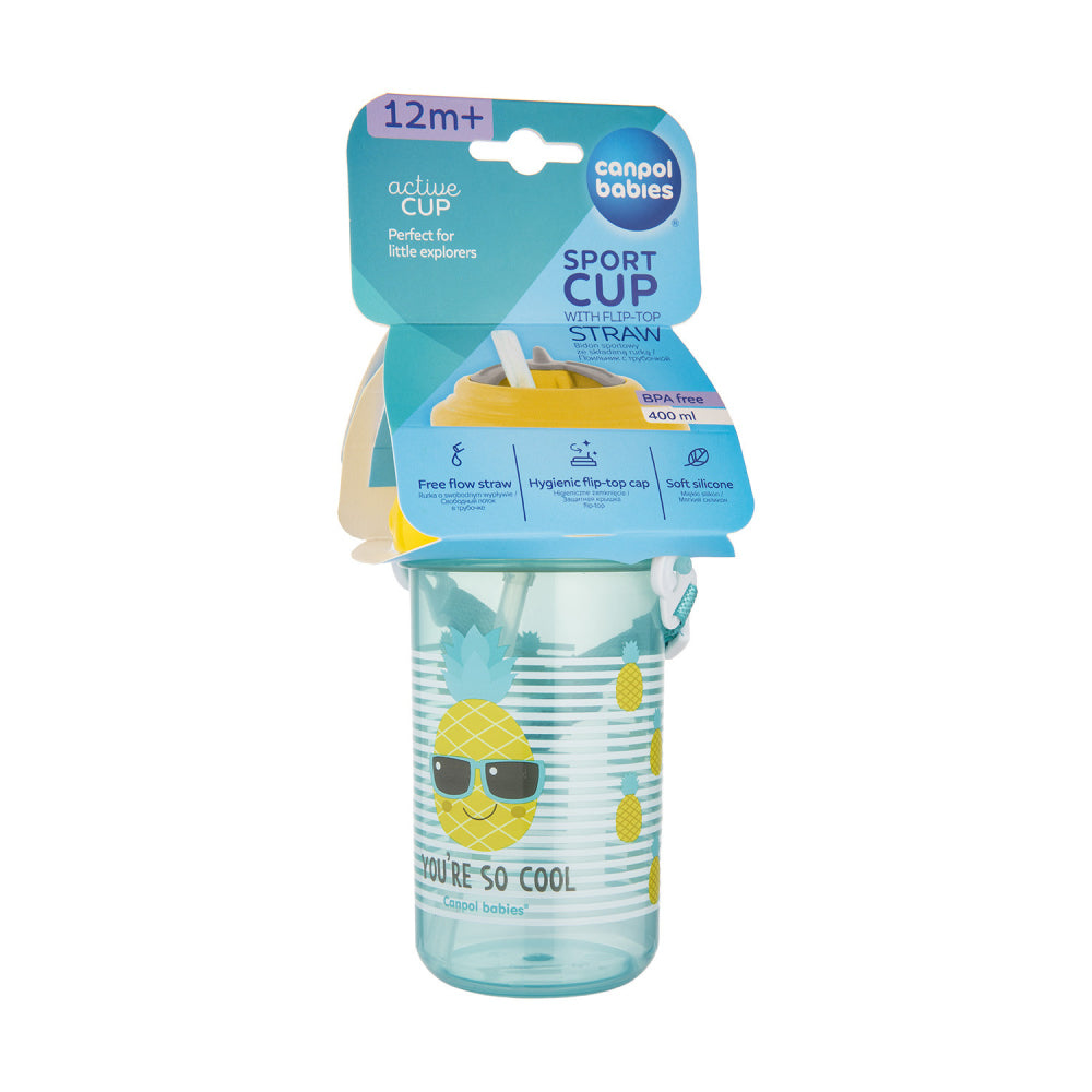Canpol babies Sport itatópohár Flip-top szilikon szívószállal 400 ml SO COOL sárga
