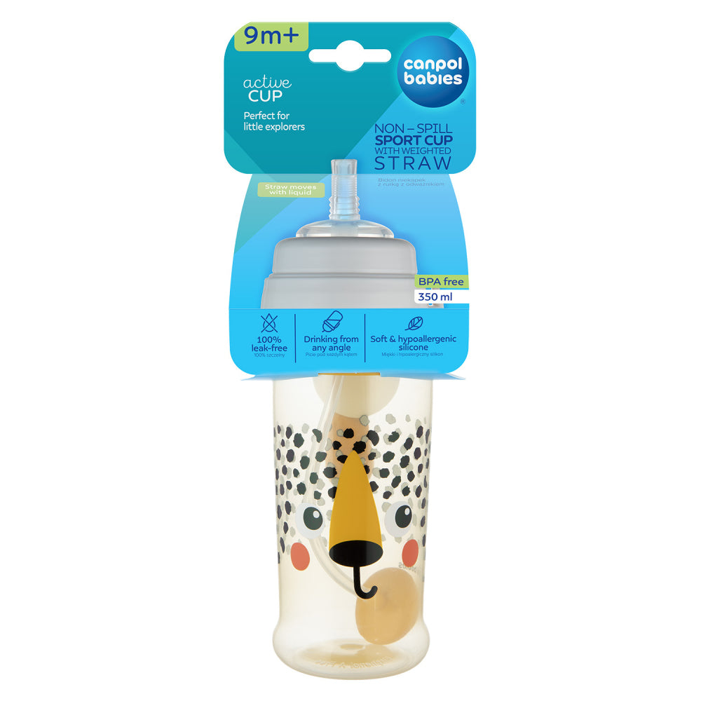 Canpol babies Cseppmentes sport itatópohár súlyozott szívószállal BabiesBoo 350ml gepard