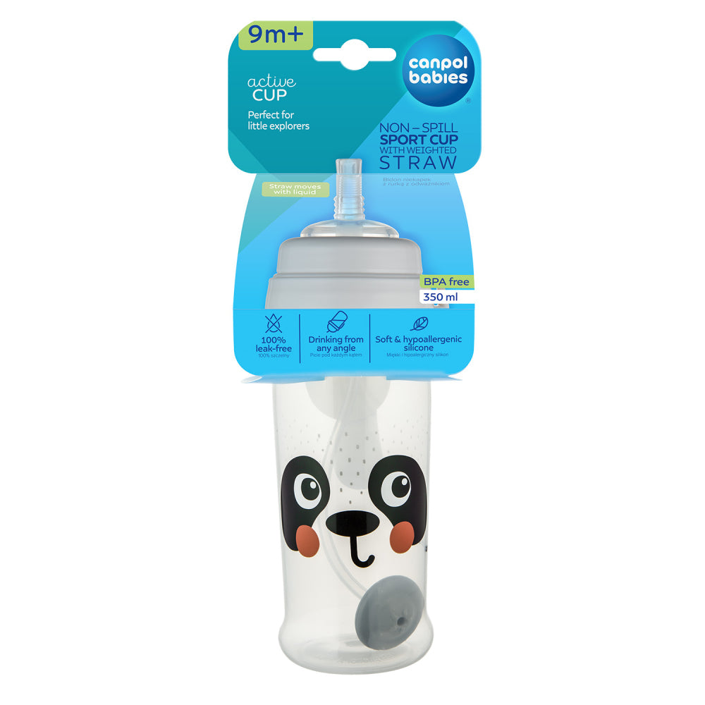 Canpol babies Cseppmentes sport itatópohár súlyozott szívószállal BabiesBoo 350ml panda
