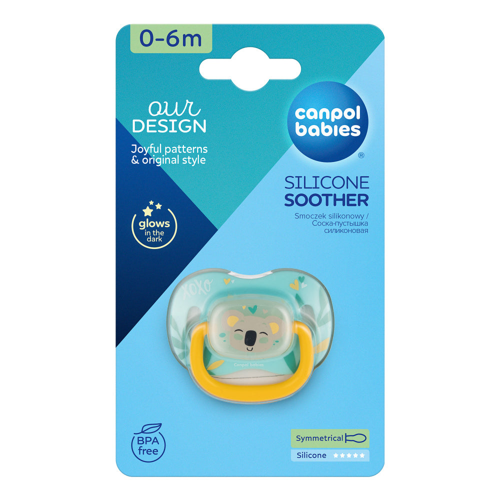 Canpol babies Világító szilikon szimmetrikus cumi EXOTIC ANIMALS 0-6hó 1db koala