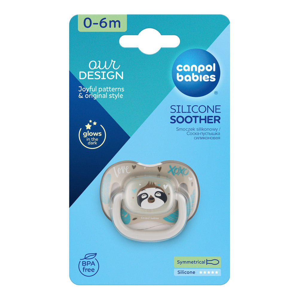 Canpol babies Világító szilikon szimmetrikus cumi EXOTIC ANIMALS 0-6hó 1db lajhár