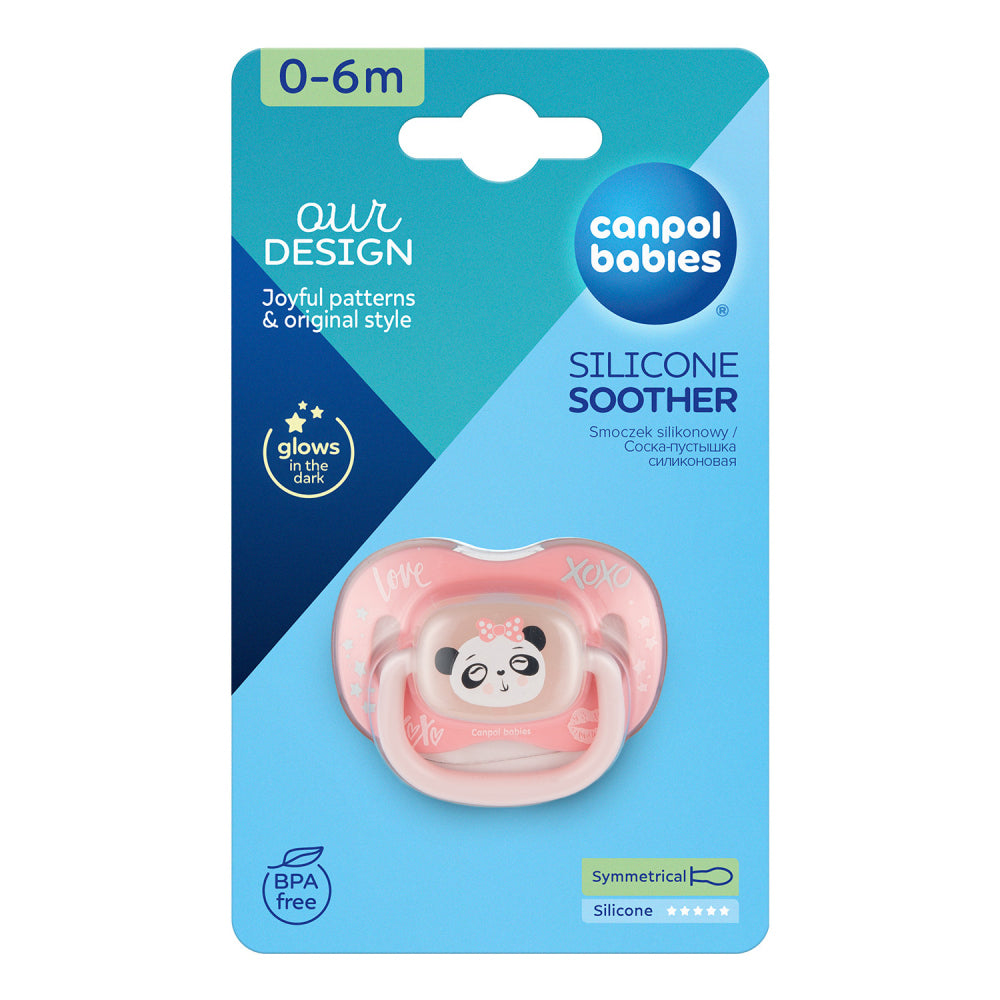 Canpol babies Világító szilikon szimmetrikus cumi EXOTIC ANIMALS 0-6hó 1db panda