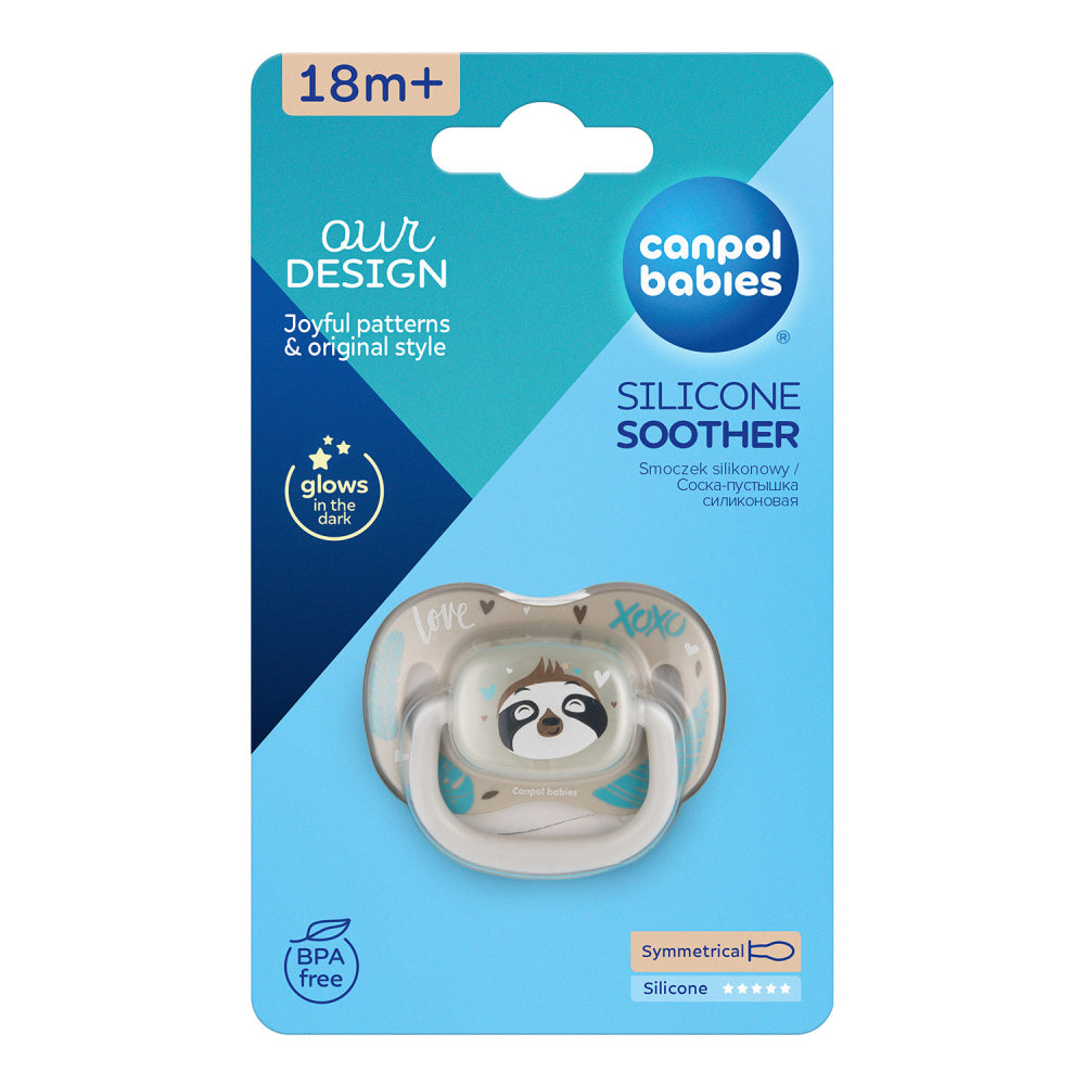 Canpol babies Világító szilikon szimmetrikus cumi EXOTIC ANIMALS 18hó+ 1db lajhár