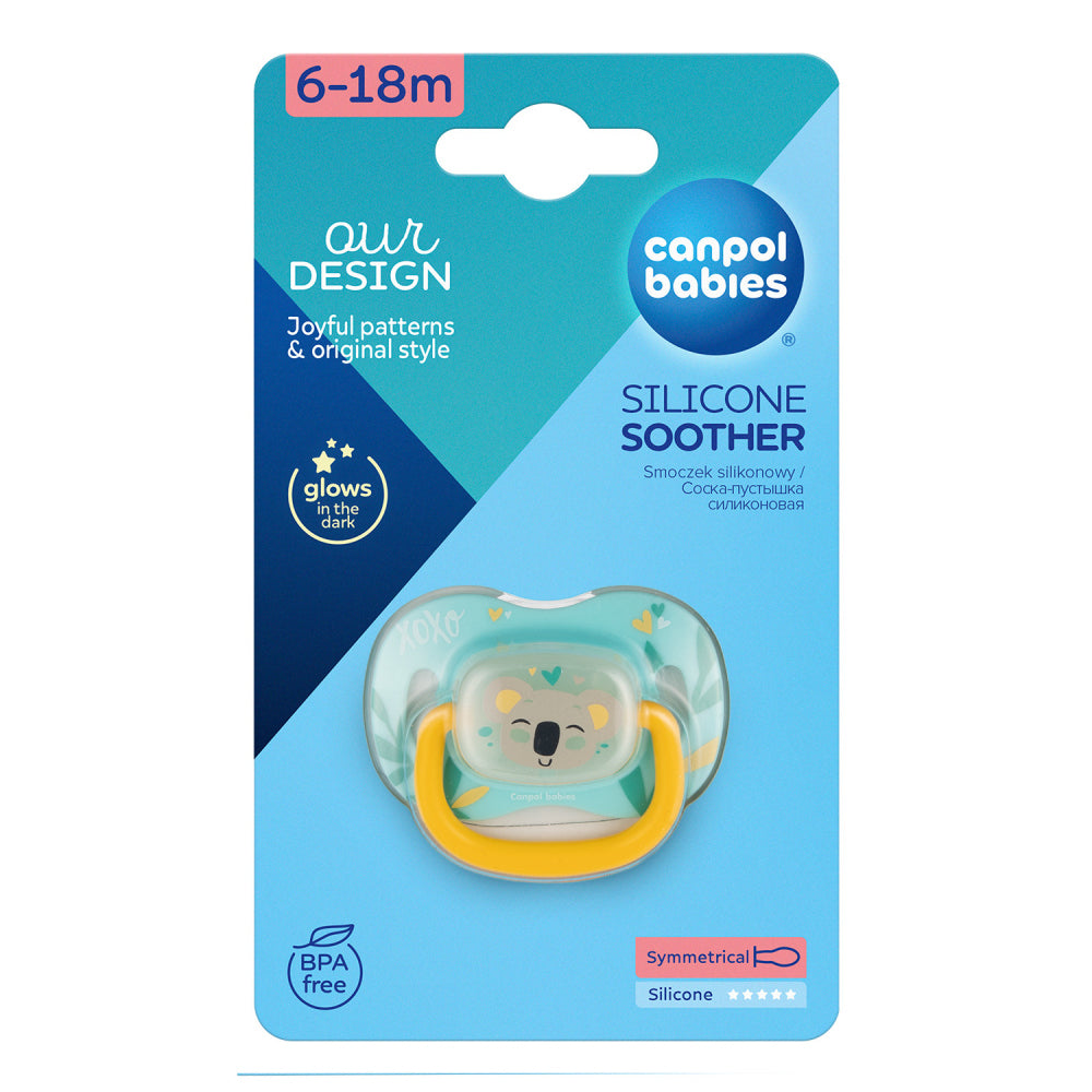 Canpol babies Világító szilikon szimmetrikus cumi EXOTIC ANIMALS 6-18hó 1db koala