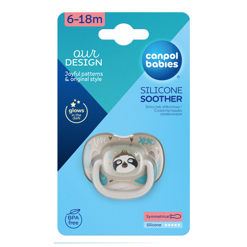 Canpol babies Világító szilikon szimmetrikus cumi EXOTIC ANIMALS 6-18hó 1db lajhár