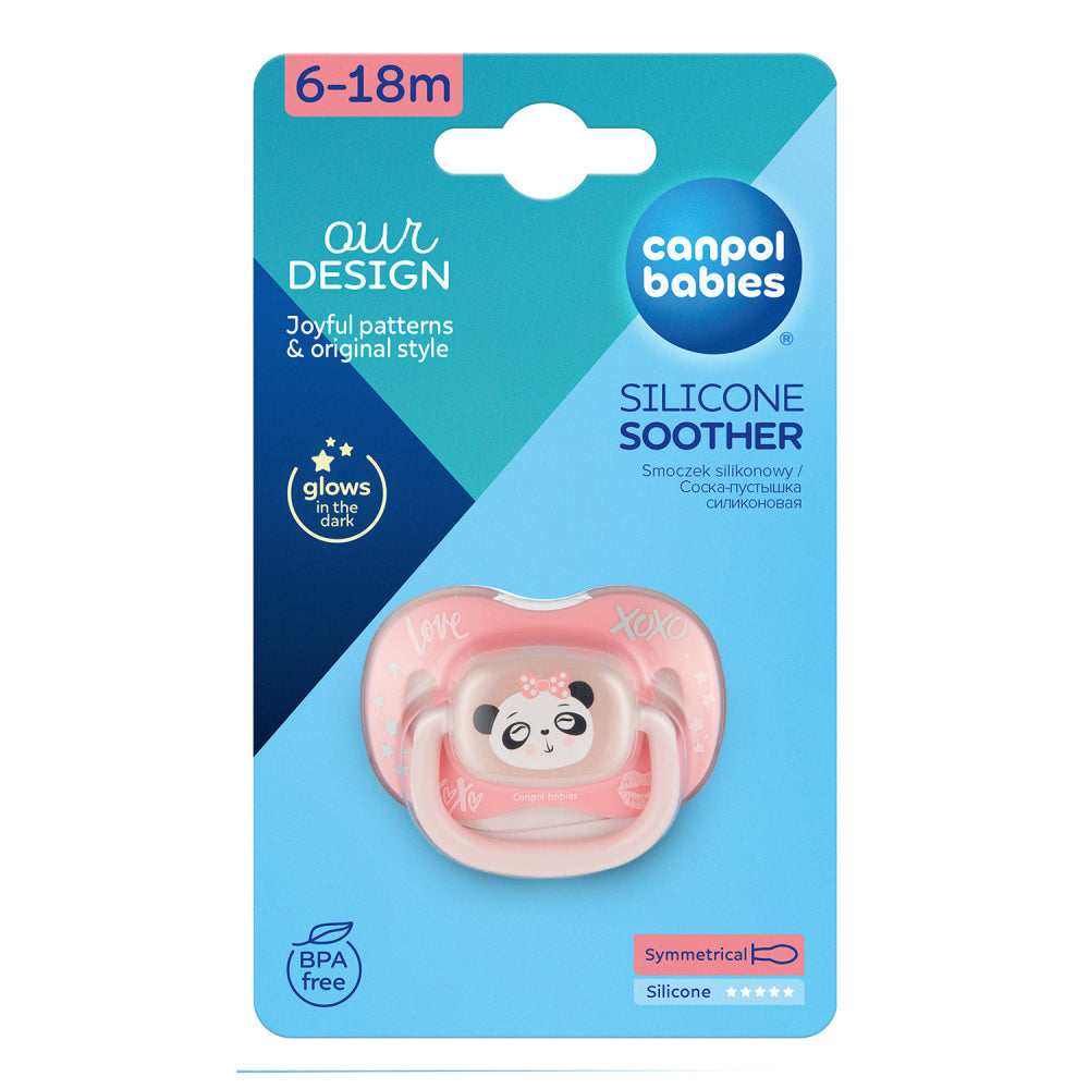 Canpol babies Világító szilikon szimmetrikus cumi EXOTIC ANIMALS 6-18hó 1db panda