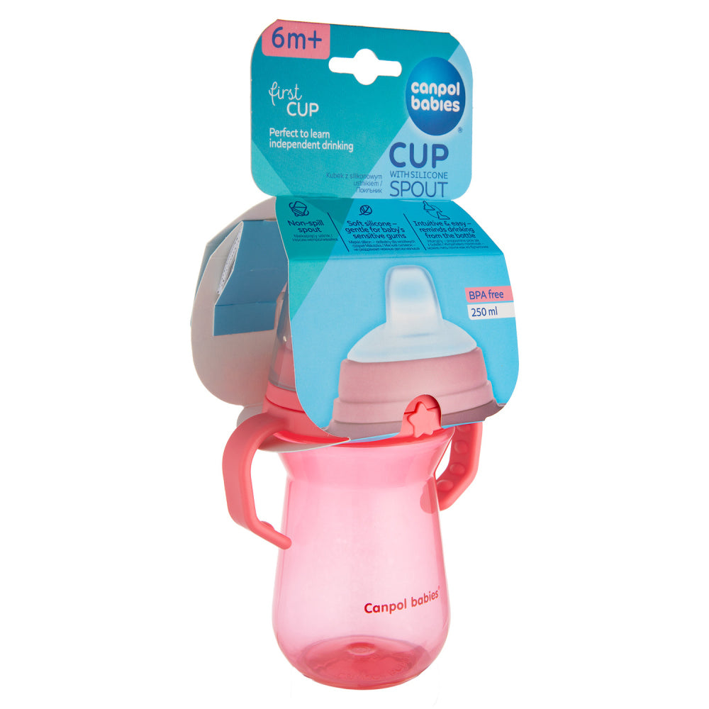 Canpol babies Itatópohár szilikonos ivócsőrrel FirstCup 250ml rózsaszín