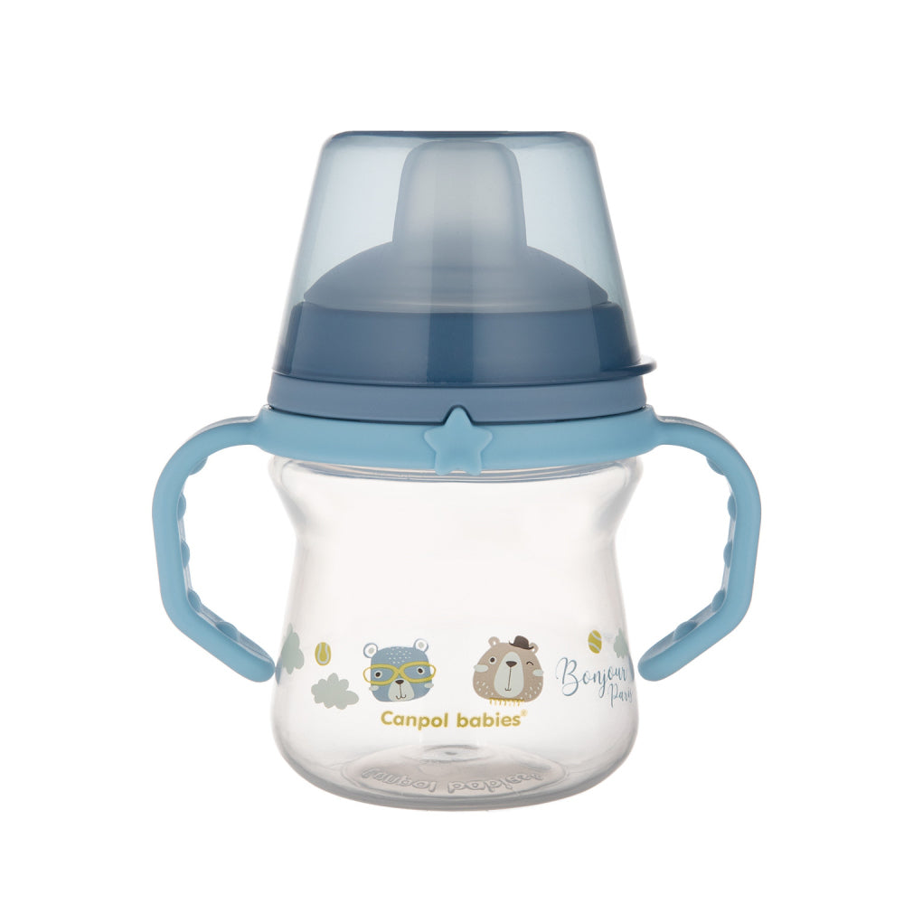 Canpol babies Itatópohár szilikon ivócsőrrel FirstCup Bonjour Paris 150ml kék