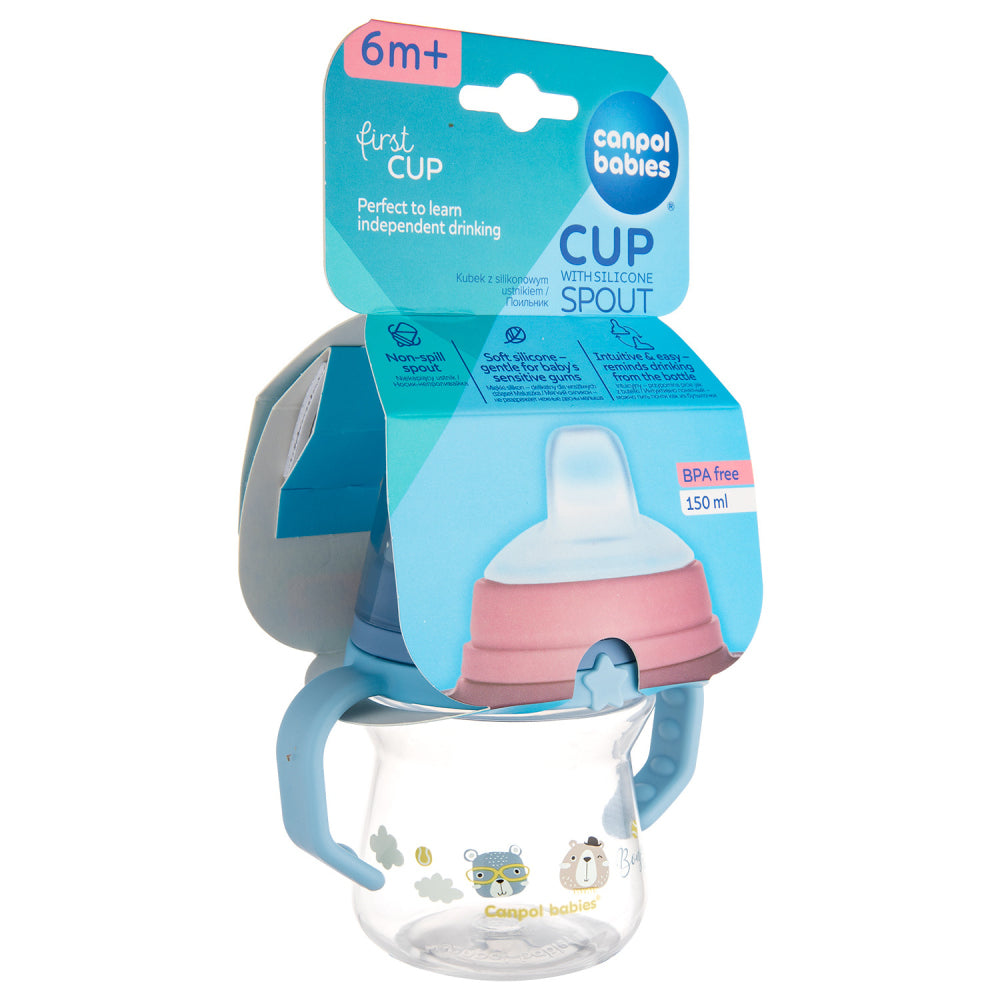 Canpol babies Itatópohár szilikon ivócsőrrel FirstCup Bonjour Paris 150ml kék