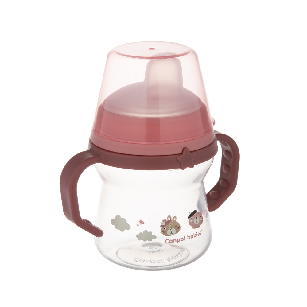 Canpol babies Itatópohár szilikon ivócsőrrel FirstCup Bonjour Paris 150ml rózaszín
