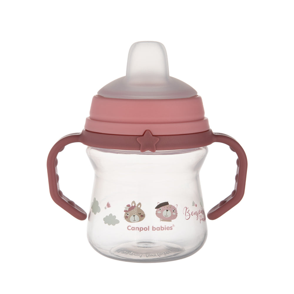 Canpol babies Itatópohár szilikon ivócsőrrel FirstCup Bonjour Paris 150ml rózaszín