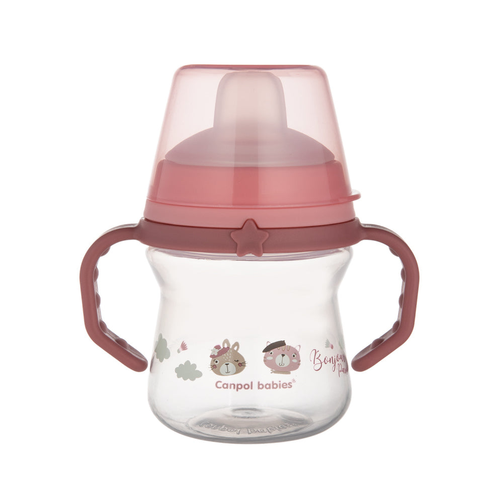 Canpol babies Itatópohár szilikon ivócsőrrel FirstCup Bonjour Paris 150ml rózaszín