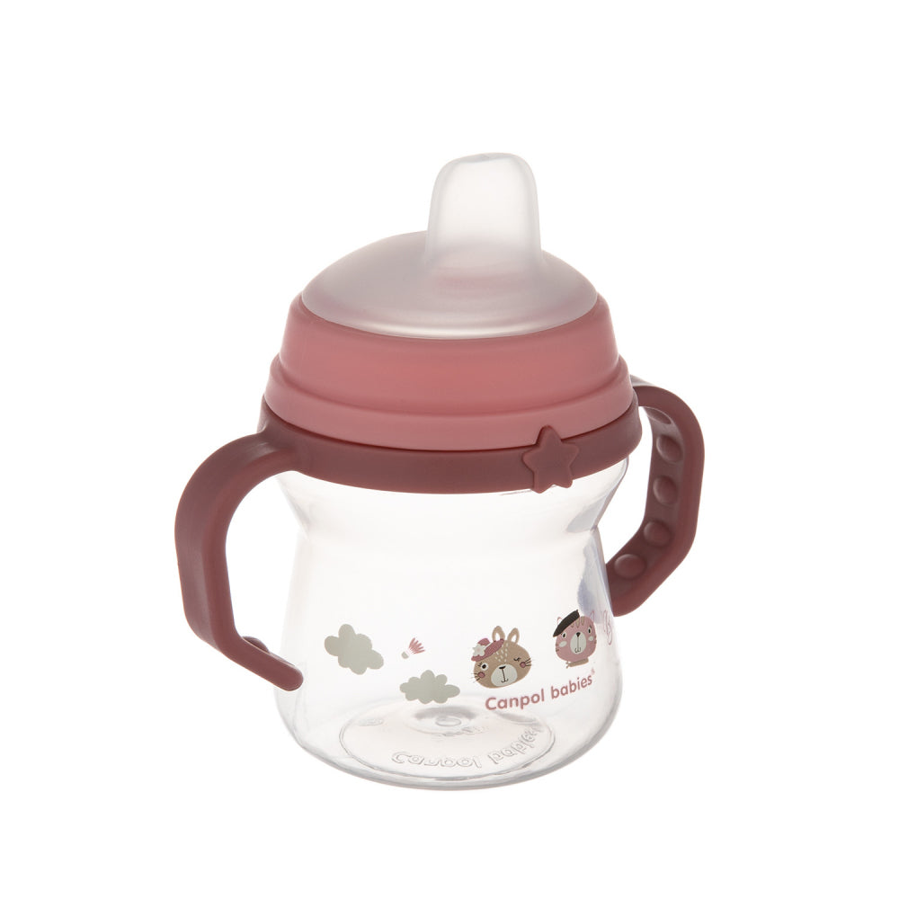 Canpol babies Itatópohár szilikon ivócsőrrel FirstCup Bonjour Paris 150ml rózaszín