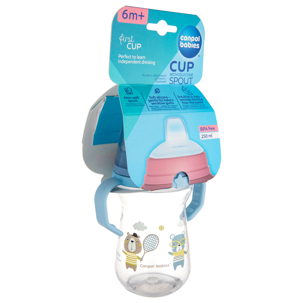 Canpol babies Itatópohár szilikon ivócsőrrel FirstCup Bonjour Paris 250ml kék