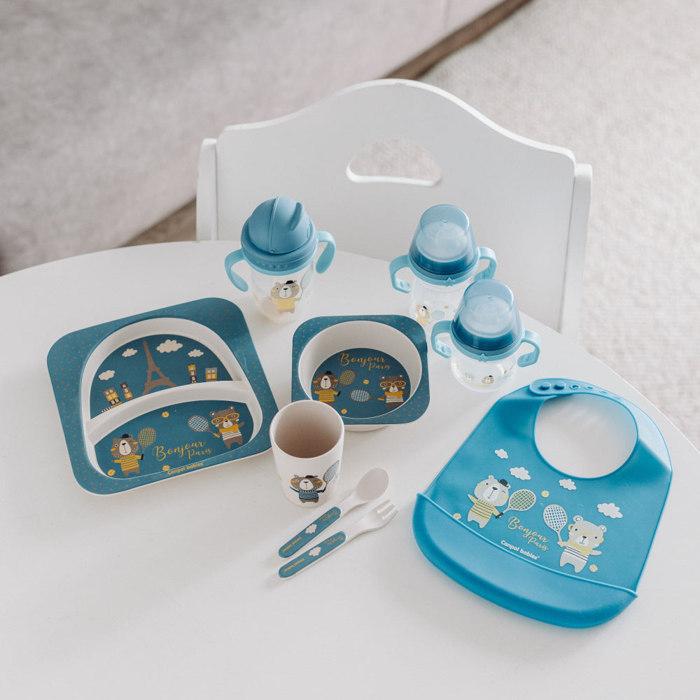 Canpol babies Itatópohár szilikon ivócsőrrel FirstCup Bonjour Paris 250ml kék