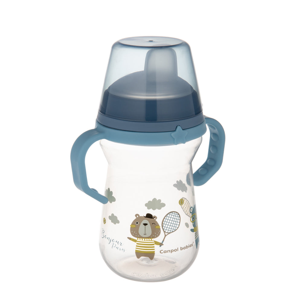 Canpol babies Itatópohár szilikon ivócsőrrel FirstCup Bonjour Paris 250ml kék