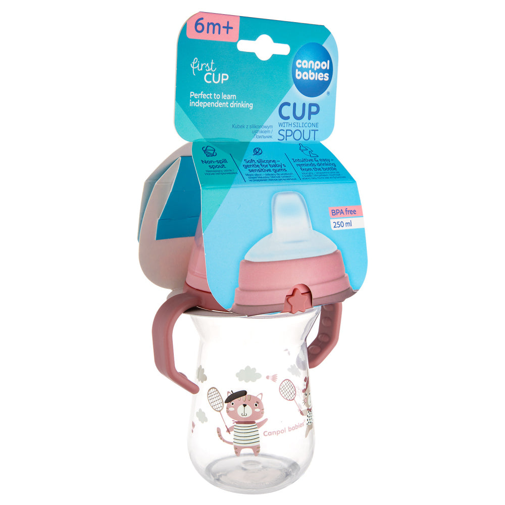 Canpol babies Itatópohár szilikon ivócsőrrel FirstCup Bonjour Paris 250ml rózsaszín