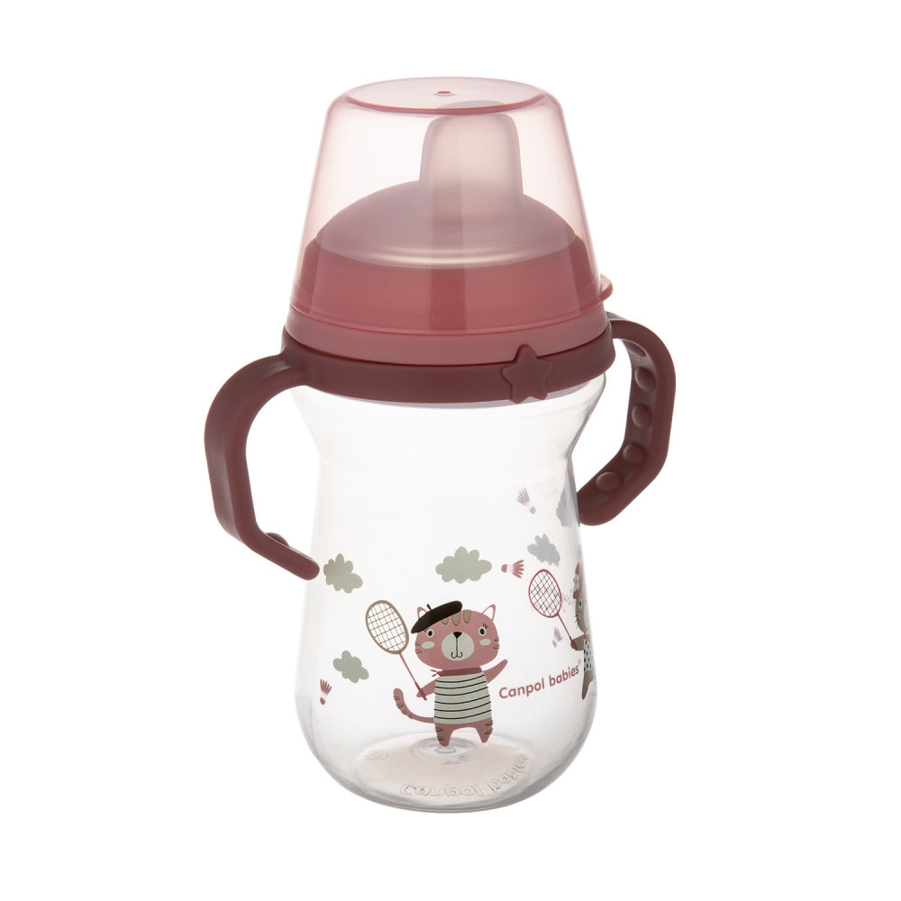 Canpol babies Itatópohár szilikon ivócsőrrel FirstCup Bonjour Paris 250ml rózsaszín
