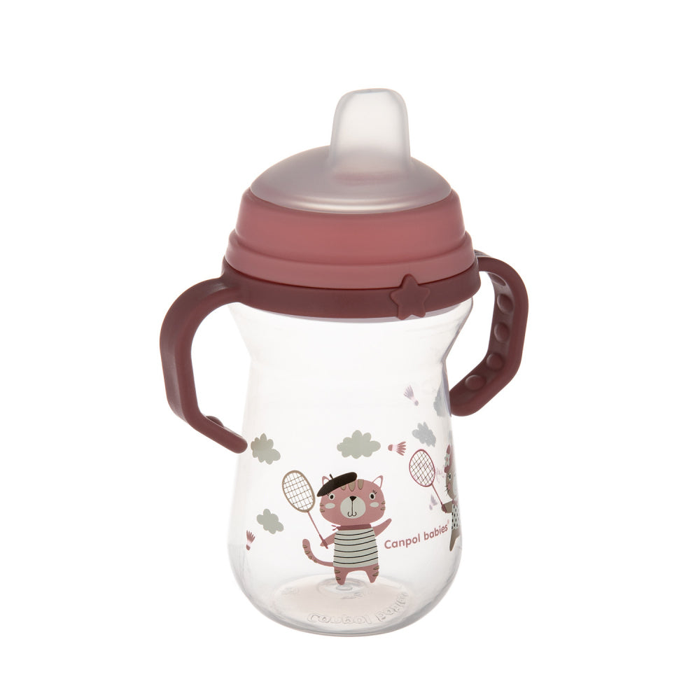 Canpol babies Itatópohár szilikon ivócsőrrel FirstCup Bonjour Paris 250ml rózsaszín