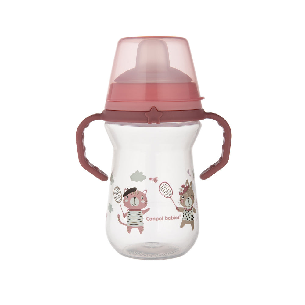 Canpol babies Itatópohár szilikon ivócsőrrel FirstCup Bonjour Paris 250ml rózsaszín