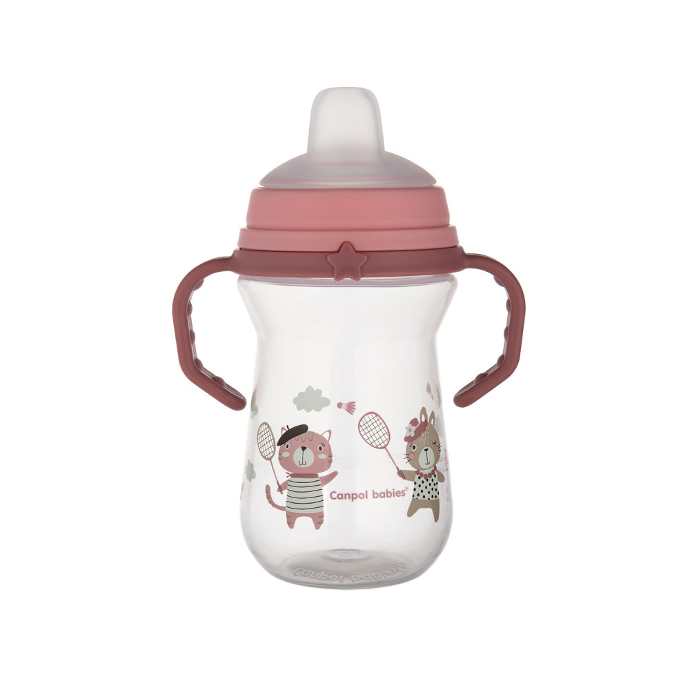 Canpol babies Itatópohár szilikon ivócsőrrel FirstCup Bonjour Paris 250ml rózsaszín