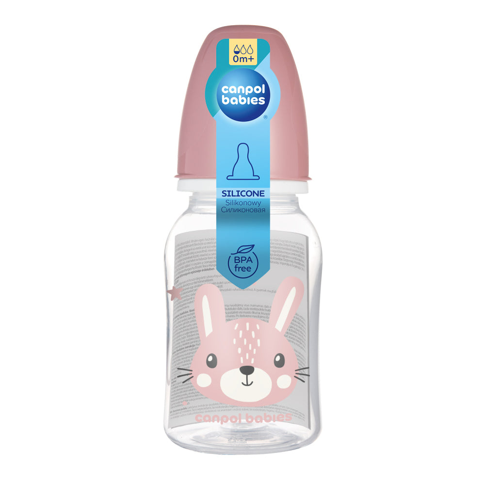 Canpol babies Keskeny nyakú cumisüveg CUTE ANIMALS 120ml nyuszi