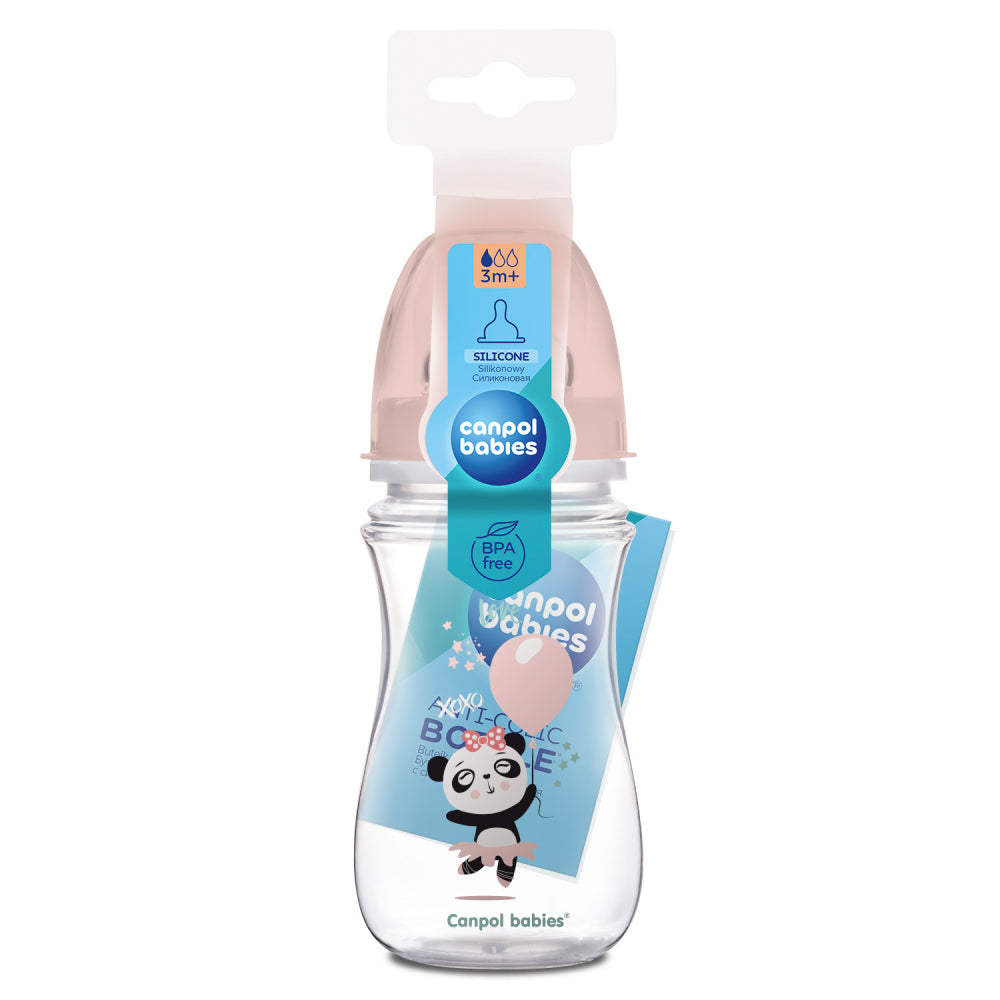 Canpol babies EasyStart anti-kólikás cumisüveg EXOTIC ANIMALS 240ml rózsaszín