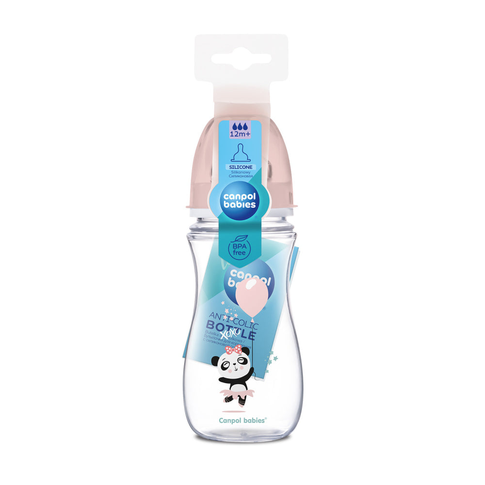 Canpol babies EasyStart anti-kólikás cumisüveg EXOTIC ANIMALS 300ml rózsaszín