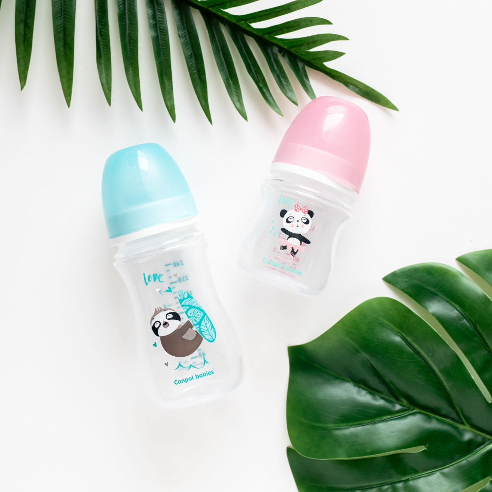 Canpol babies EasyStart anti-kólikás cumisüveg EXOTIC ANIMALS 300ml rózsaszín