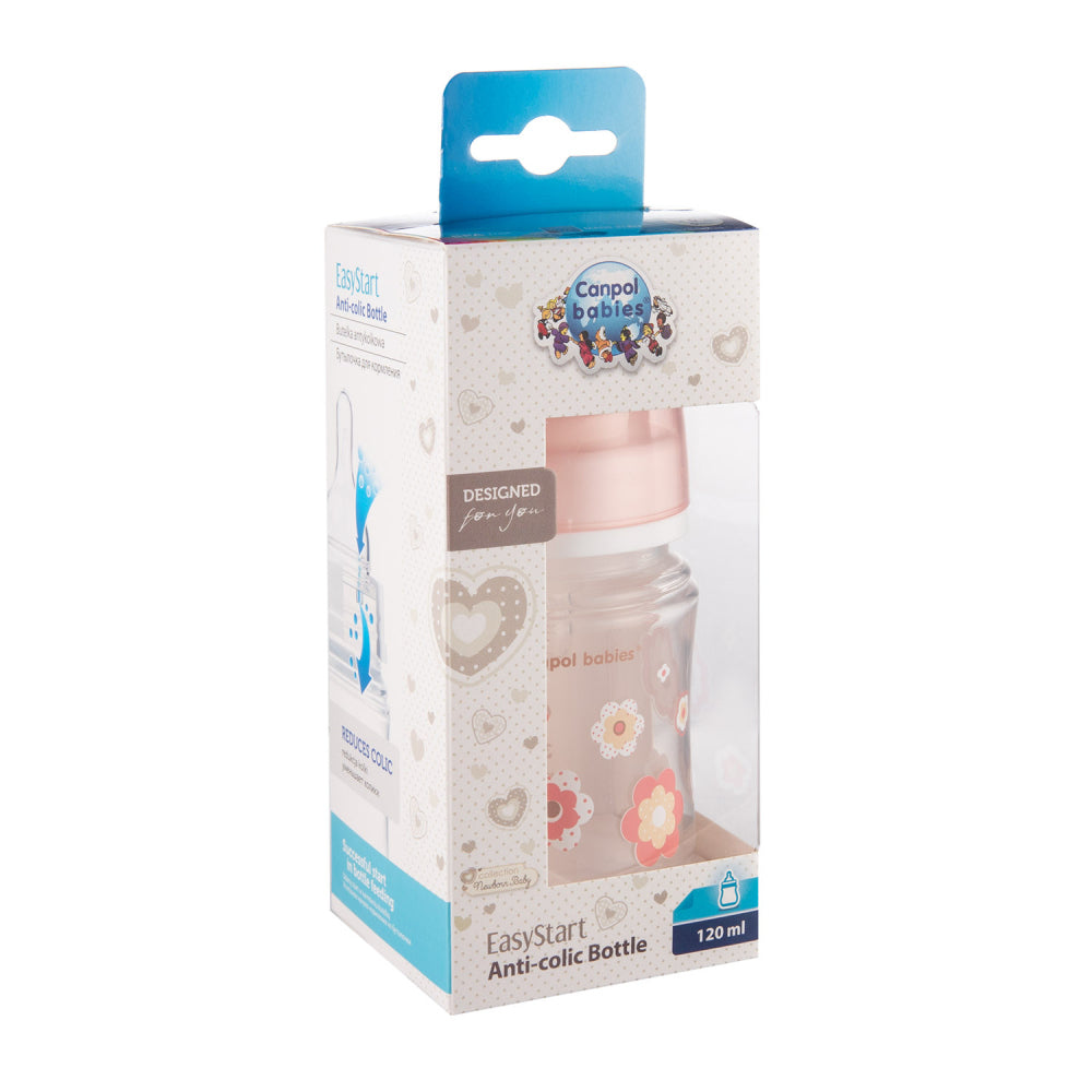 Canpol babies EasyStart anti-kólikás cumisüveg NEWBORN BABY 120ml rózsaszín