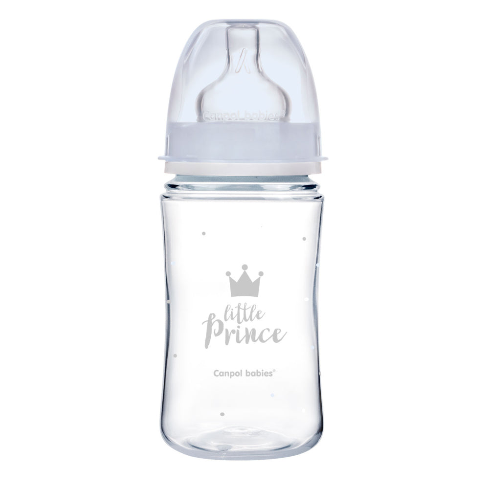 Canpol babies széles nyakú anti-kólikás cumisüveg ROYAL BABY 240ml kék