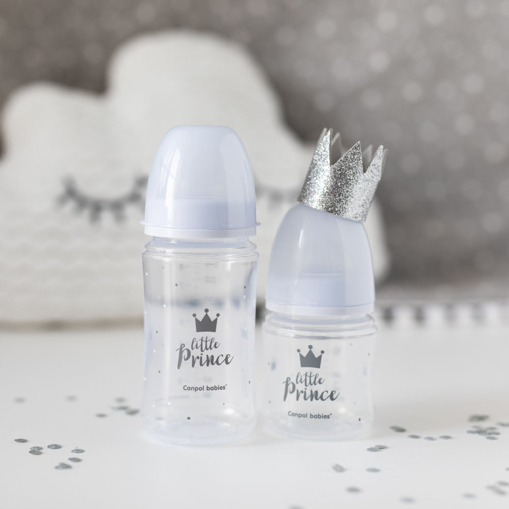Canpol babies széles nyakú anti-kólikás cumisüveg ROYAL BABY 240ml kék