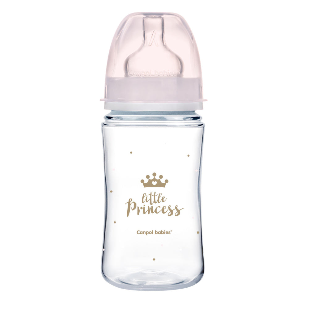 Canpol babies széles nyakú anti-kólikás cumisüveg ROYAL BABY 240ml pink