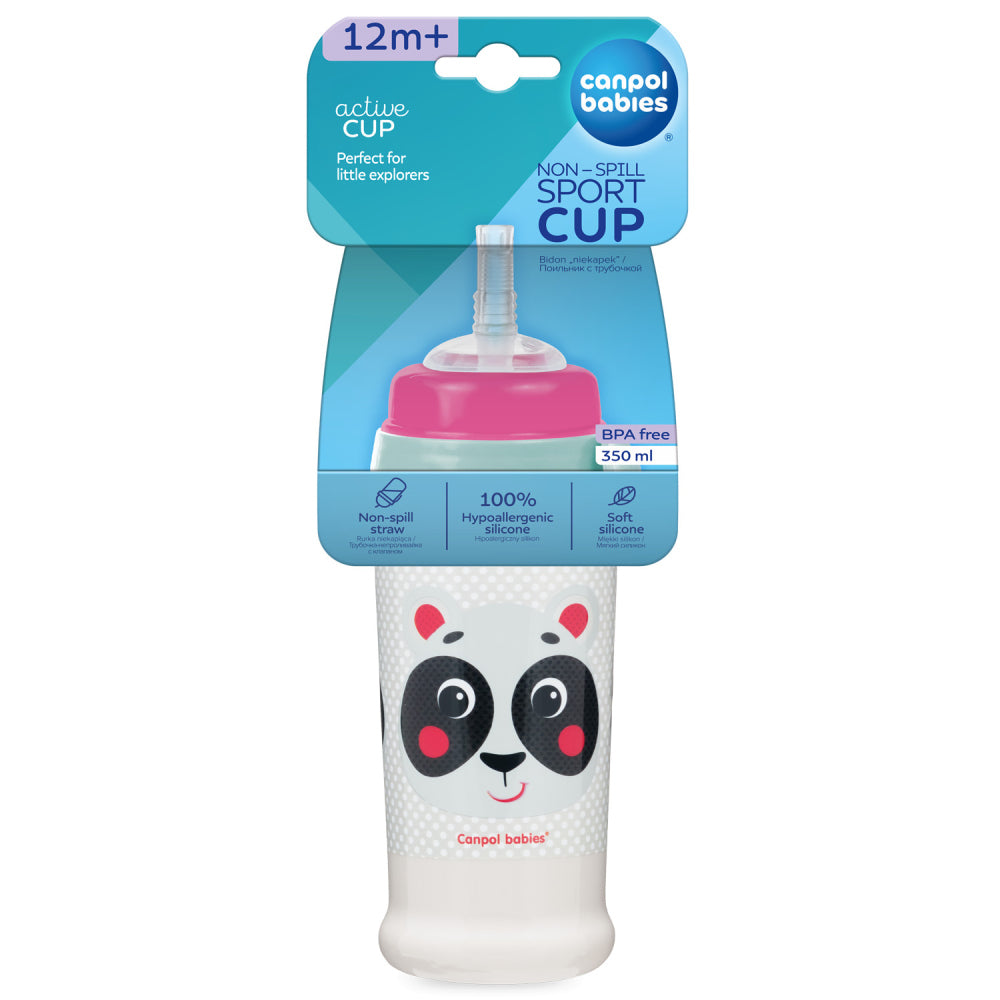 Canpol babies cseppmentes sport itatópohár szilikon szívószállal 350ml HELLO LITTLE bézs