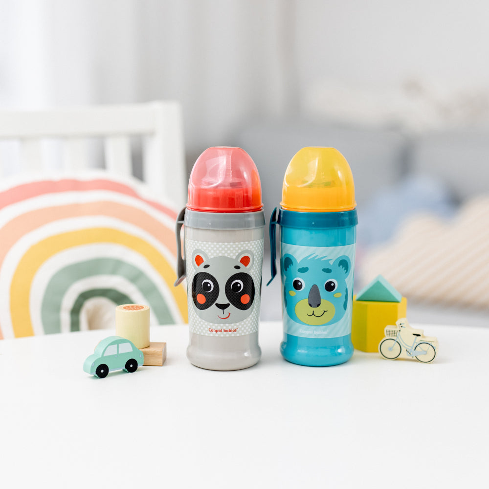 Canpol babies cseppmentes sport itatópohár szilikon szívószállal 350ml HELLO LITTLE bézs