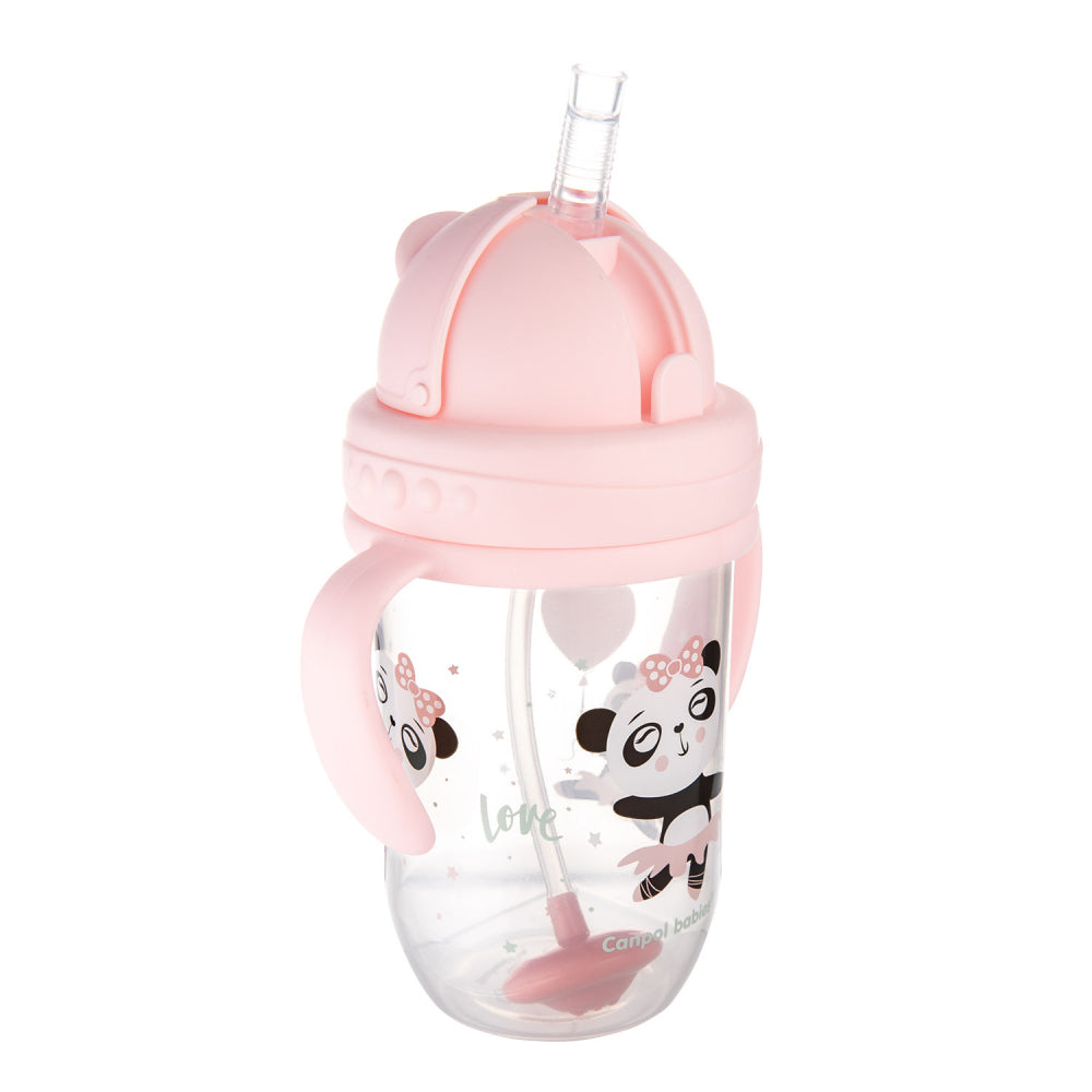 Canpol babies Súlyozott szívószálas itatópohár EXOTIC ANIMALS 270ml rózsaszín