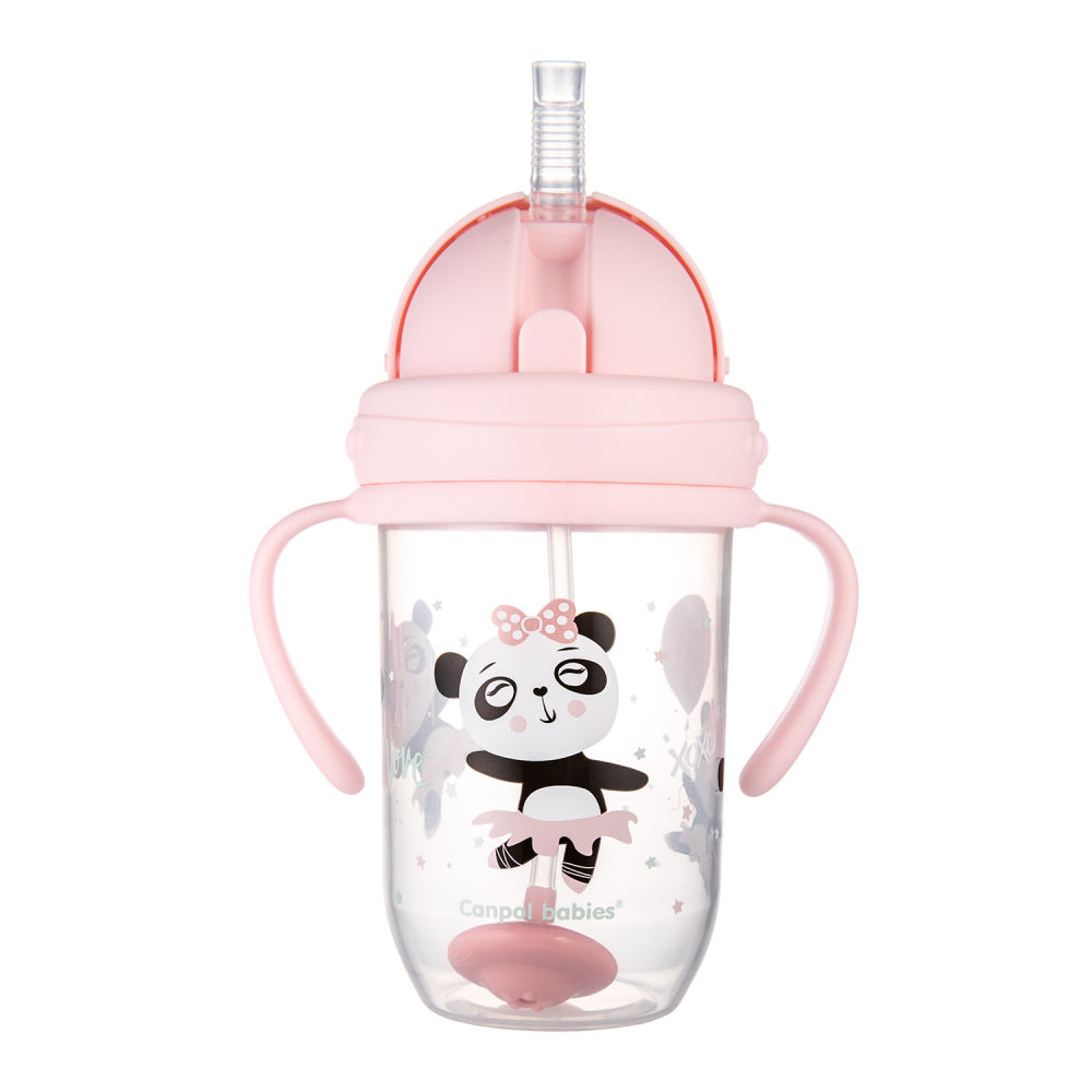 Canpol babies Súlyozott szívószálas itatópohár EXOTIC ANIMALS 270ml rózsaszín