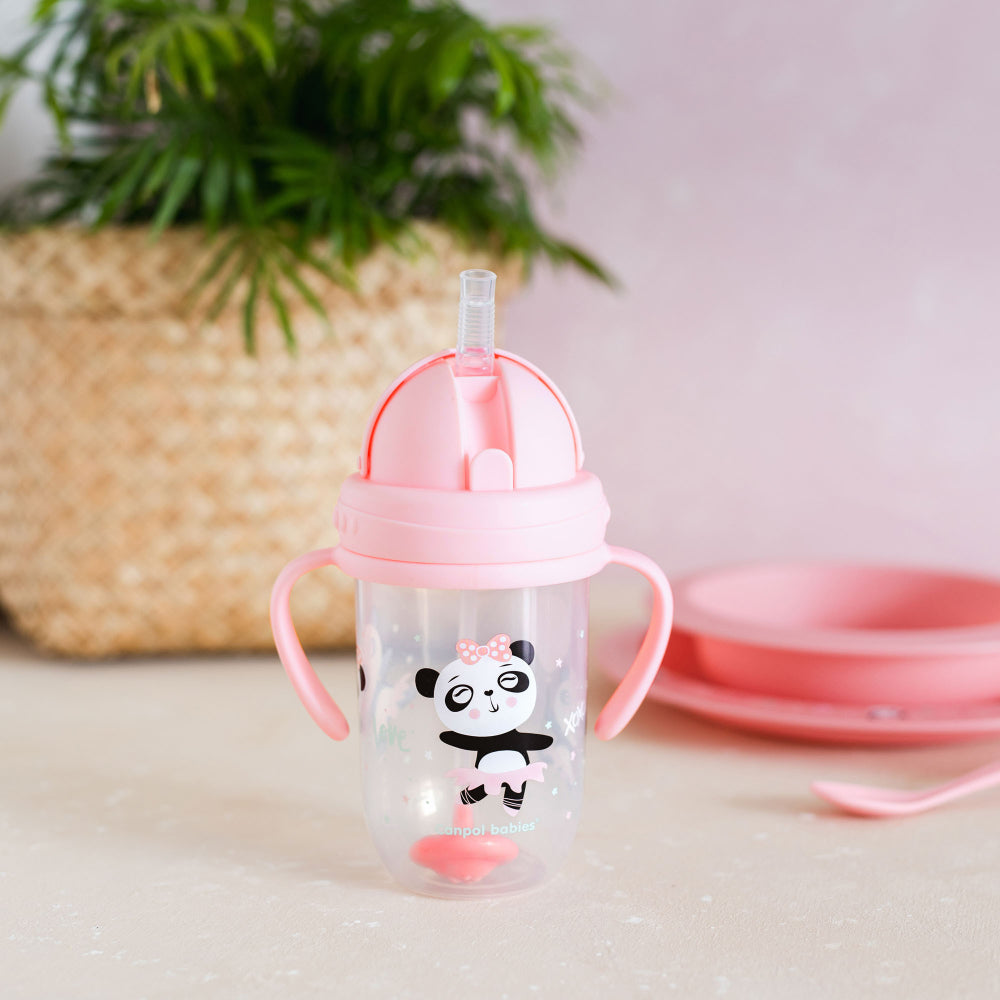 Canpol babies Súlyozott szívószálas itatópohár EXOTIC ANIMALS 270ml rózsaszín