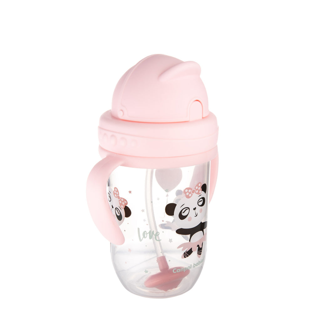 Canpol babies Súlyozott szívószálas itatópohár EXOTIC ANIMALS 270ml rózsaszín