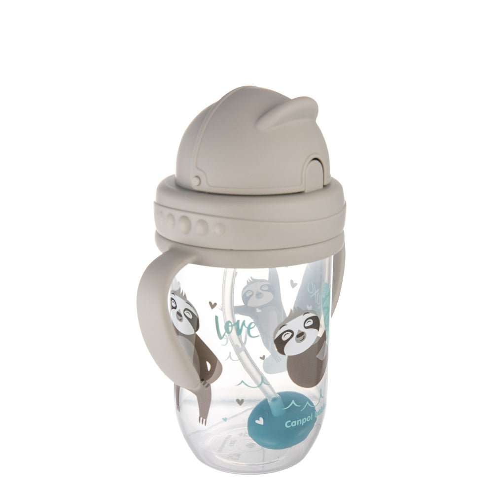 Canpol babies Súlyozott szívószálas itatópohár EXOTIC ANIMALS 270ml szürke
