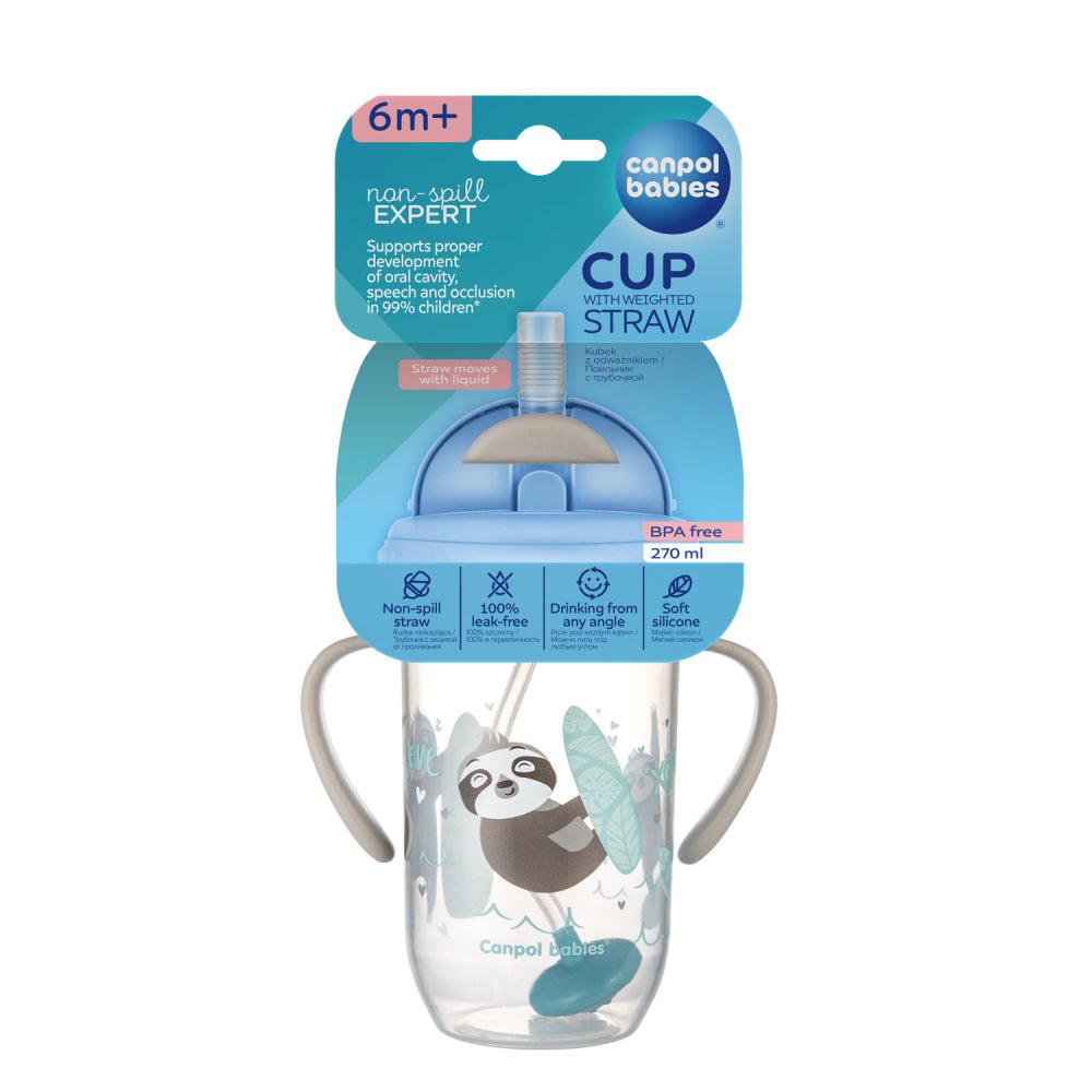 Canpol babies Súlyozott szívószálas itatópohár EXOTIC ANIMALS 270ml szürke
