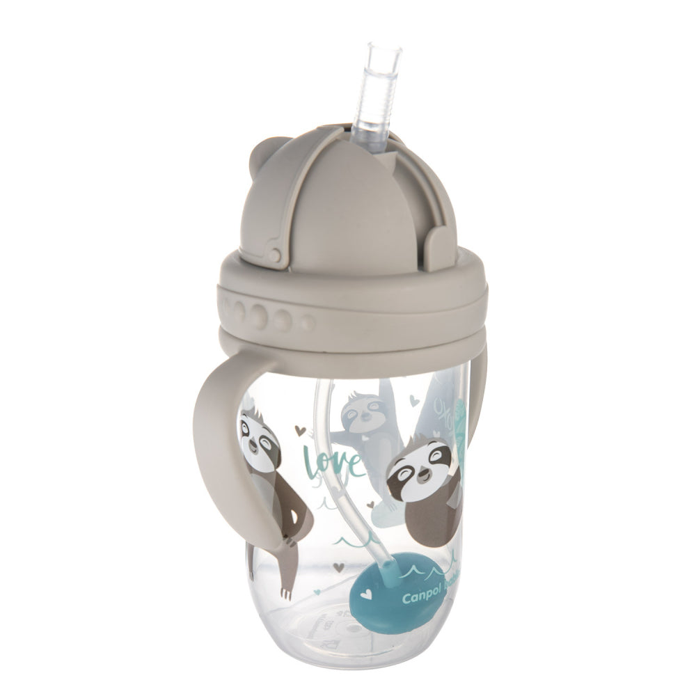 Canpol babies Súlyozott szívószálas itatópohár EXOTIC ANIMALS 270ml szürke