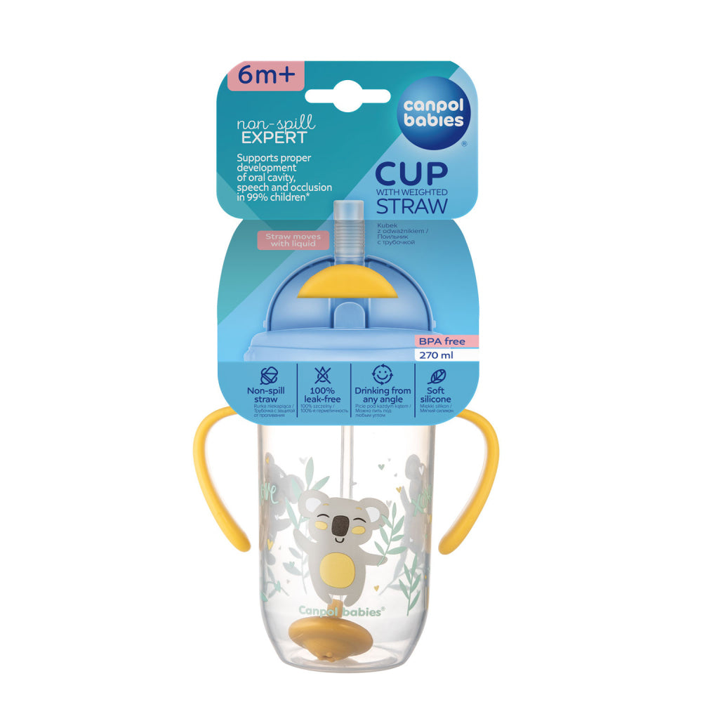 Canpol babies Súlyozott szívószálas itatópohár EXOTIC ANIMALS 270ml sárga